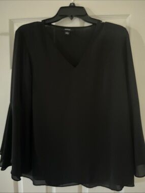 Alfani Black V-Neck Bell Sleeve Top